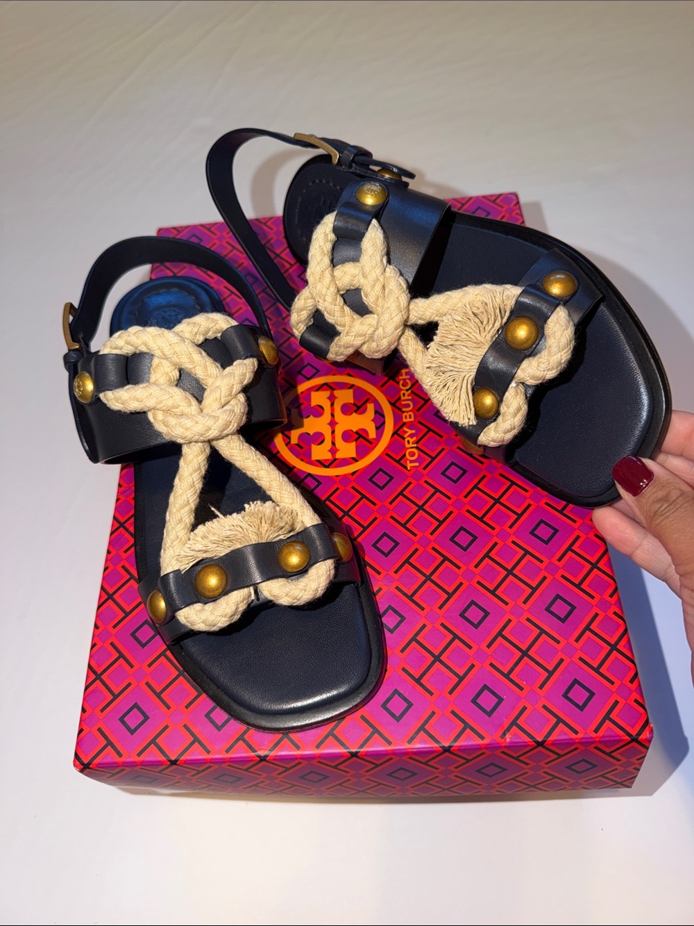 Tory Burch vegan leather by the rope ankle strap sandal size 6 New in box